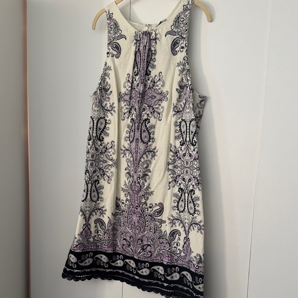 LOFT Cream and Purple Backless Dress